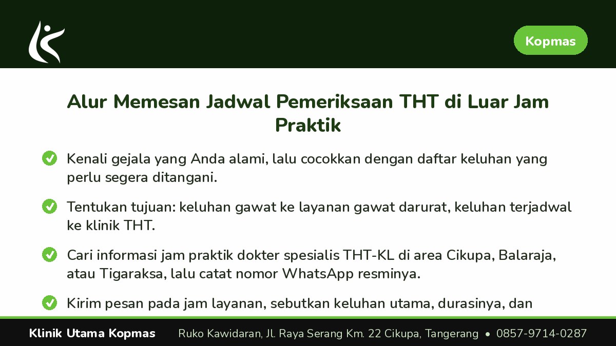 Pemeriksaan THT Terjadwal di Klinik Utama Kopmas Cikupa